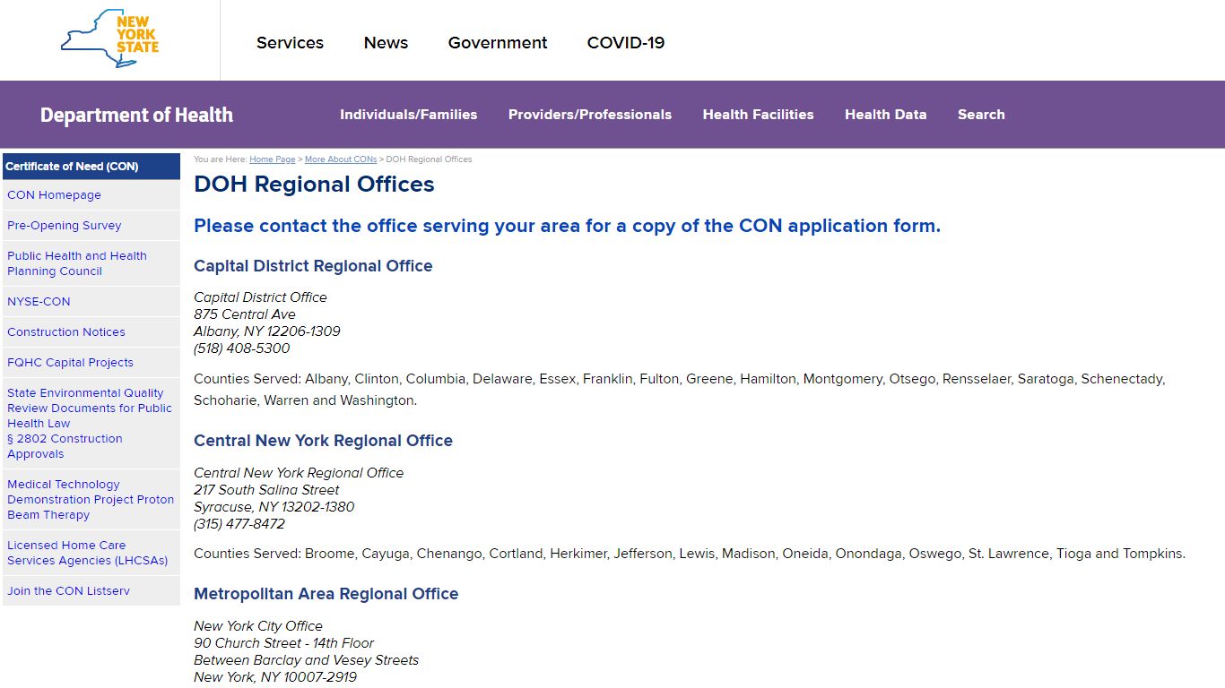 DOH Regional Offices - New York State Department of Health